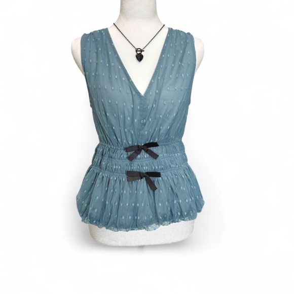 Anthropologie Tops - Anthropologie Dolan Bow Trim Sheer Bubble Top NWT S Blue Coquette Fairy